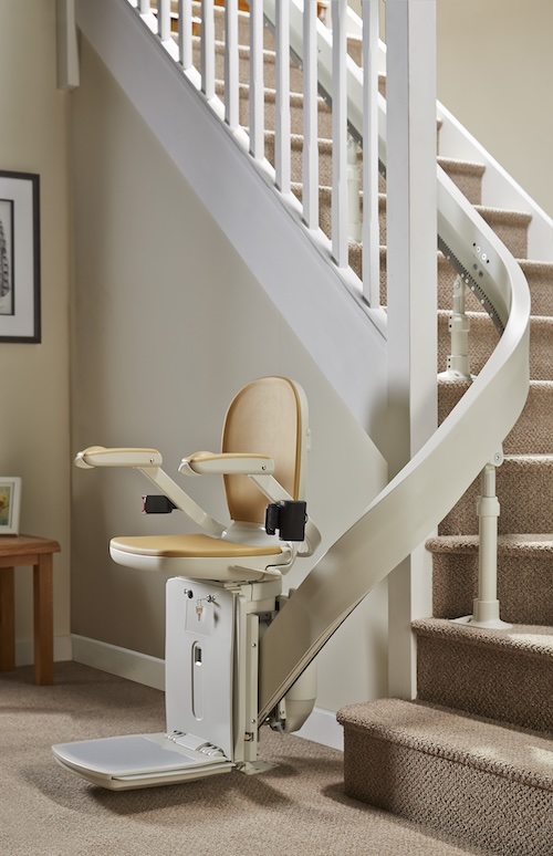 Curved stairlift installed on a turning staircase in Nantwich